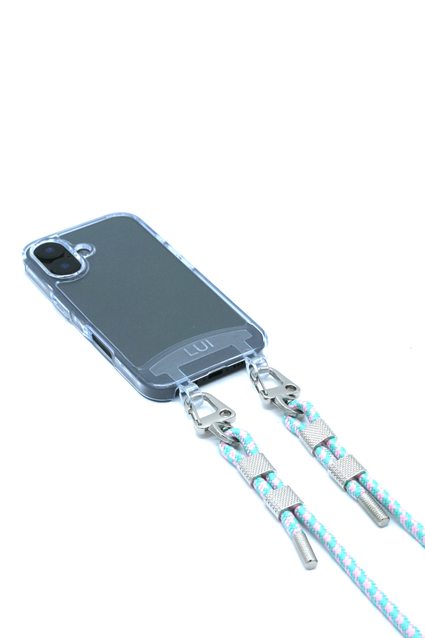 2in1 Handyhülle mit Karabinerband Silber / Bunt