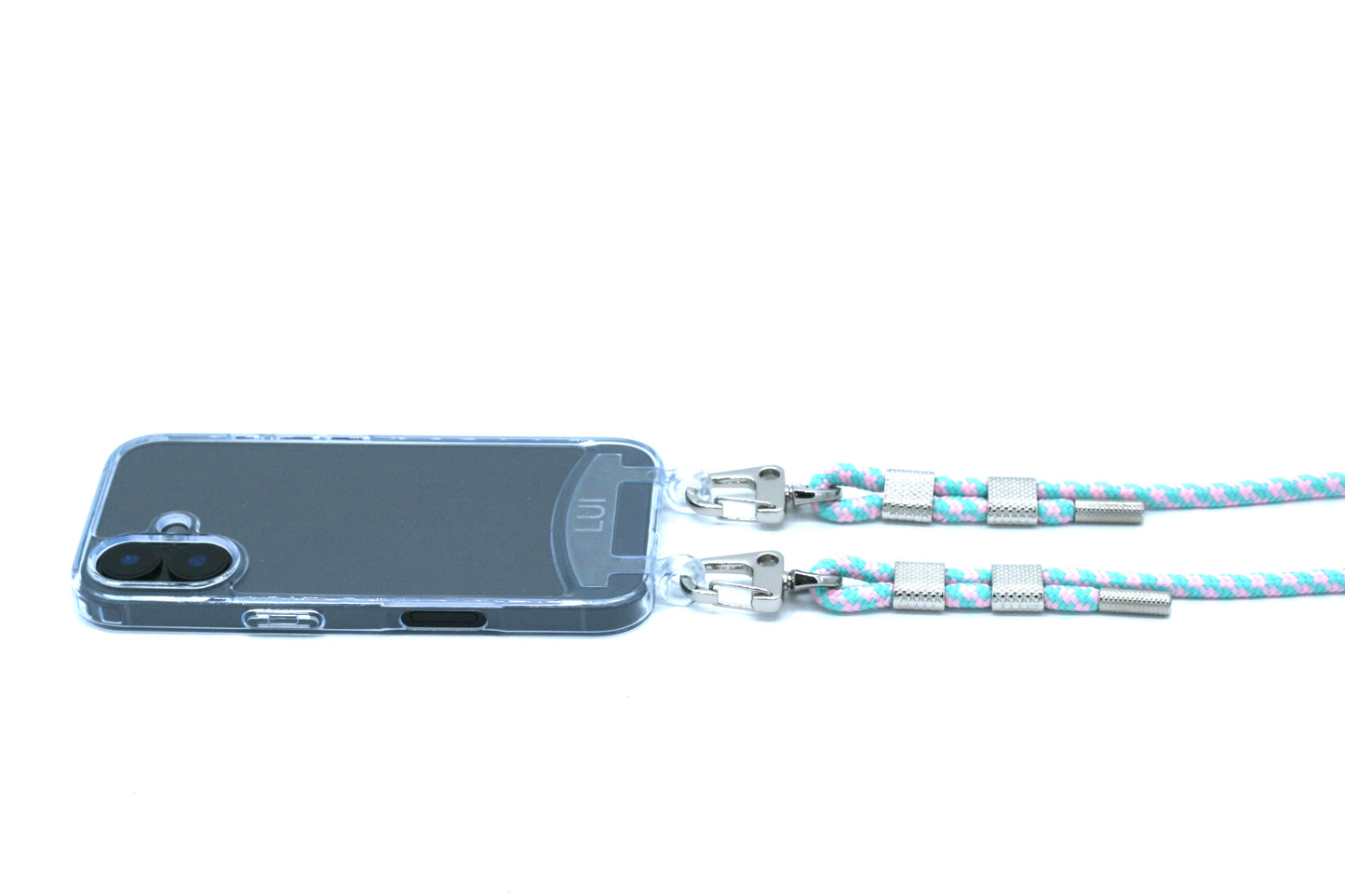 2in1 Handyhülle mit Karabinerband Silber / Bunt