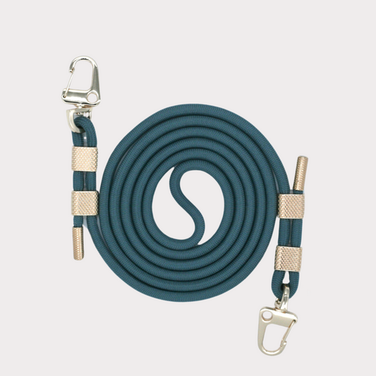 Karabinerband für 
Handyhülle in Petrol und Gold