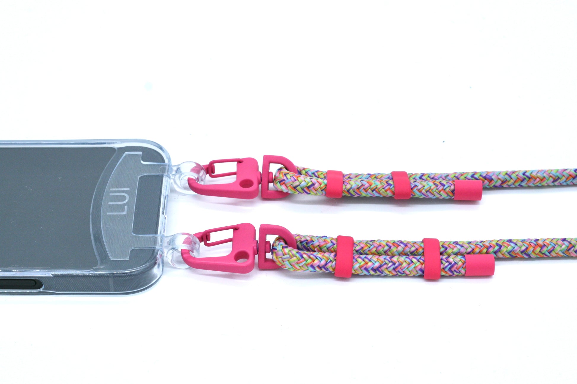 transparente Handyhülle mit abnehmbarem Band in Pink und bunt