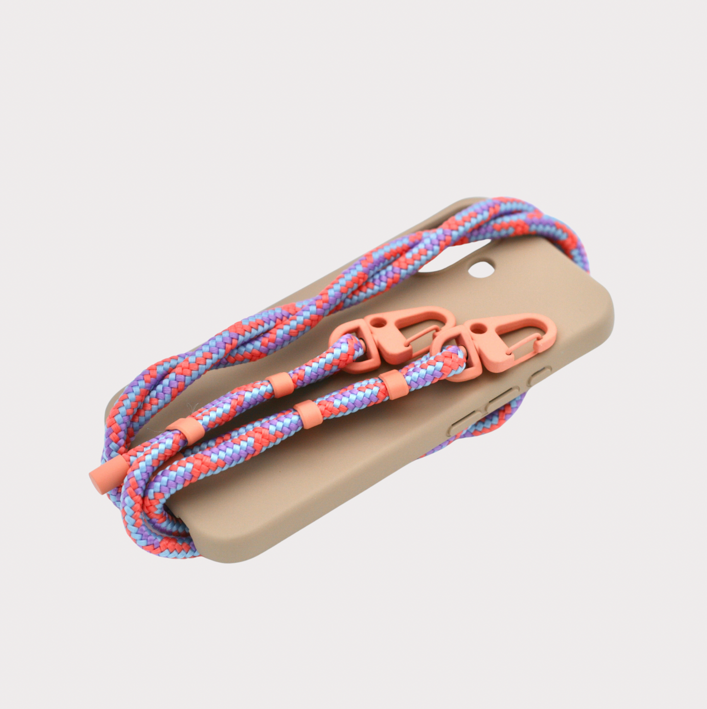 Handyhülle mit Karabinerband in Orange und bunt