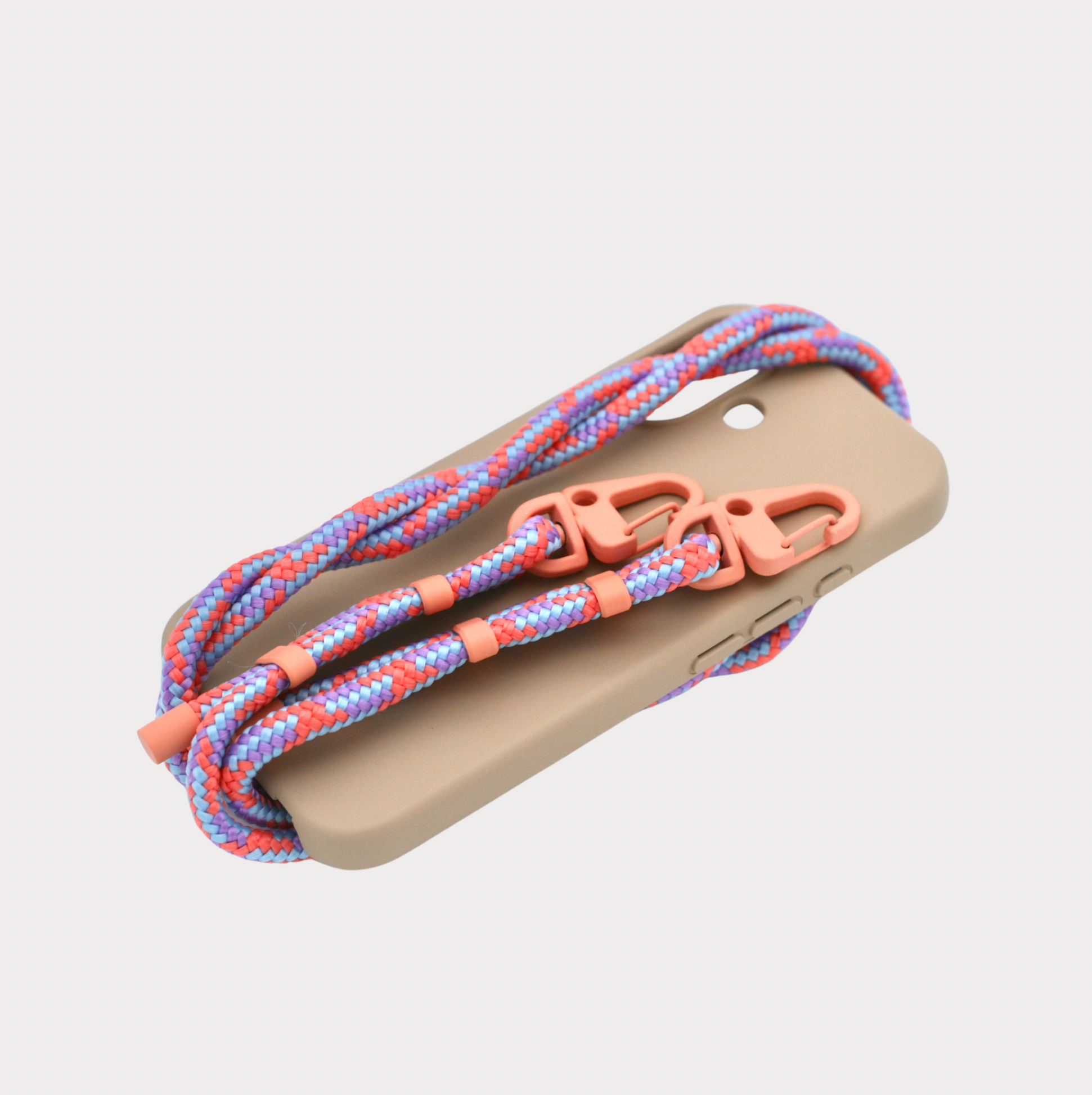 Handyhülle mit Karabinerband in Orange und bunt